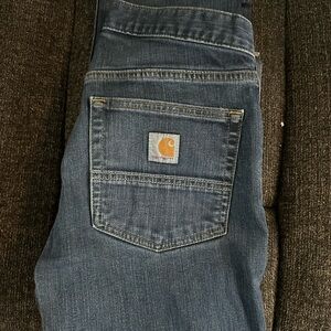 Carhartt Straight Fit Jeans in Blue with Tan Stitching